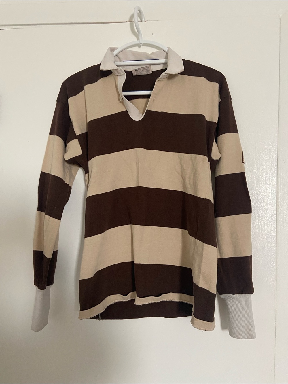 Men's Striped Rugby Shirt - Brown and Cream